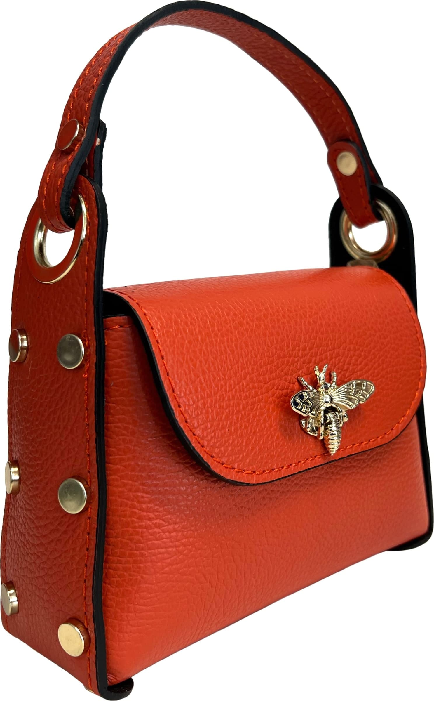 Modarno mini borsa in Vera pelle dollaro con chiusura a moschettone a forma di ape, borchie laterali, catena metallica rimovibile, manico in pelle - 2