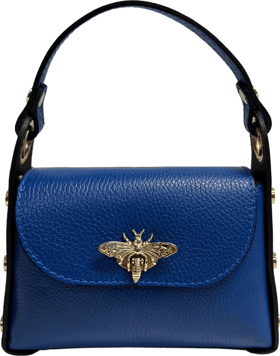 Modarno mini borsa in Vera pelle dollaro con chiusura a moschettone a forma di ape, borchie laterali, catena metallica rimovibile, manico in pelle - 19
