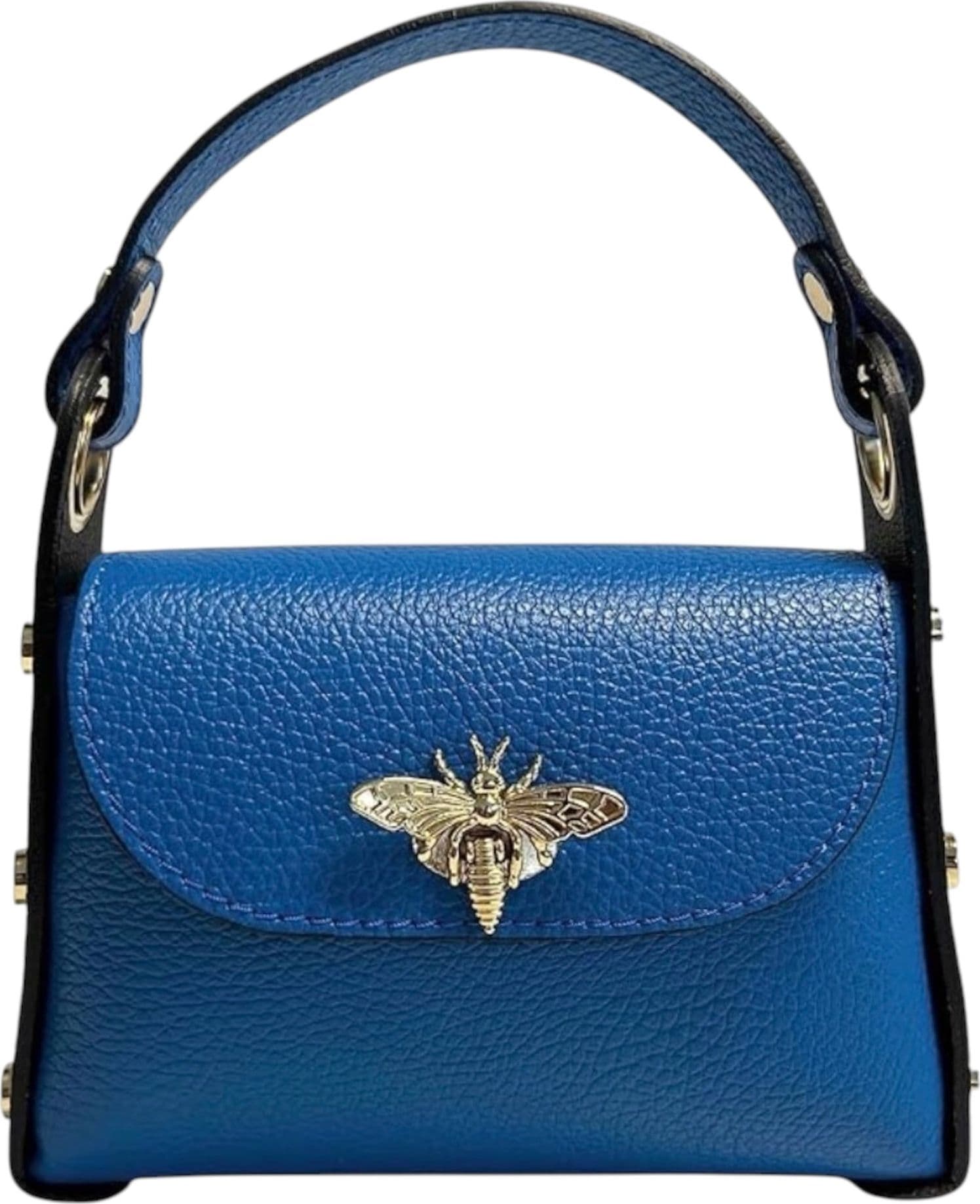 Modarno mini borsa in Vera pelle dollaro con chiusura a moschettone a forma di ape, borchie laterali, catena metallica rimovibile, manico in pelle - 20