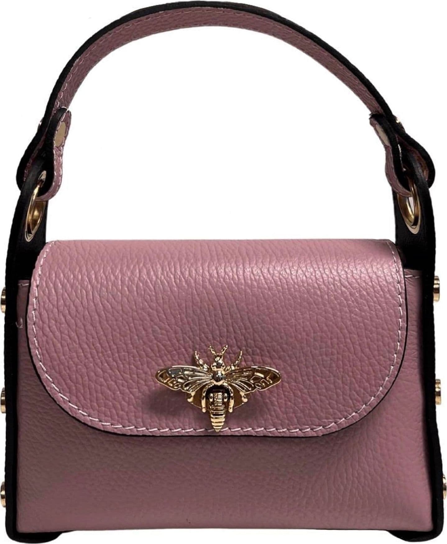 Modarno mini borsa in Vera pelle dollaro con chiusura a moschettone a forma di ape, borchie laterali, catena metallica rimovibile, manico in pelle - 22