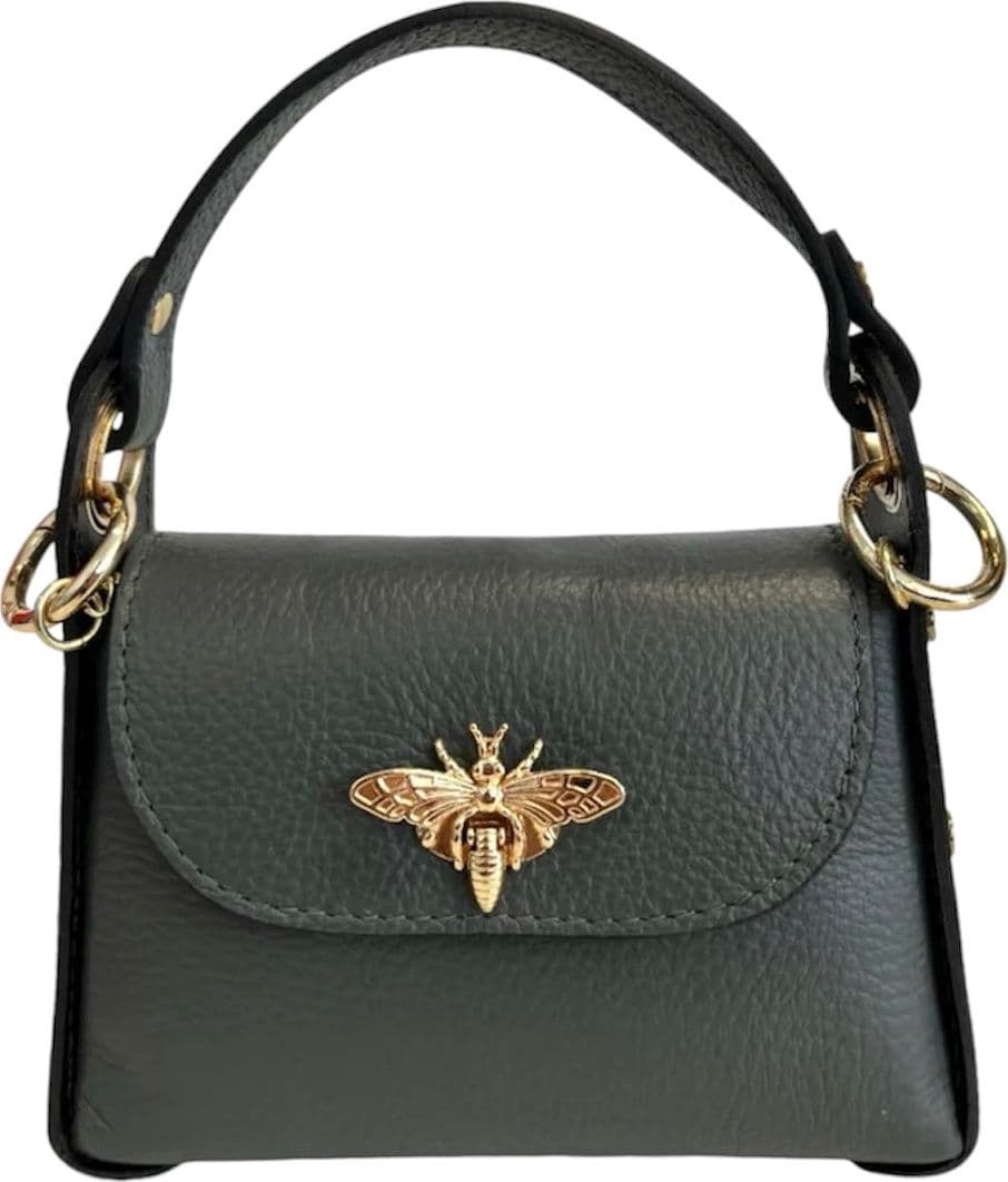 Modarno mini borsa in Vera pelle dollaro con chiusura a moschettone a forma di ape, borchie laterali, catena metallica rimovibile, manico in pelle - 24