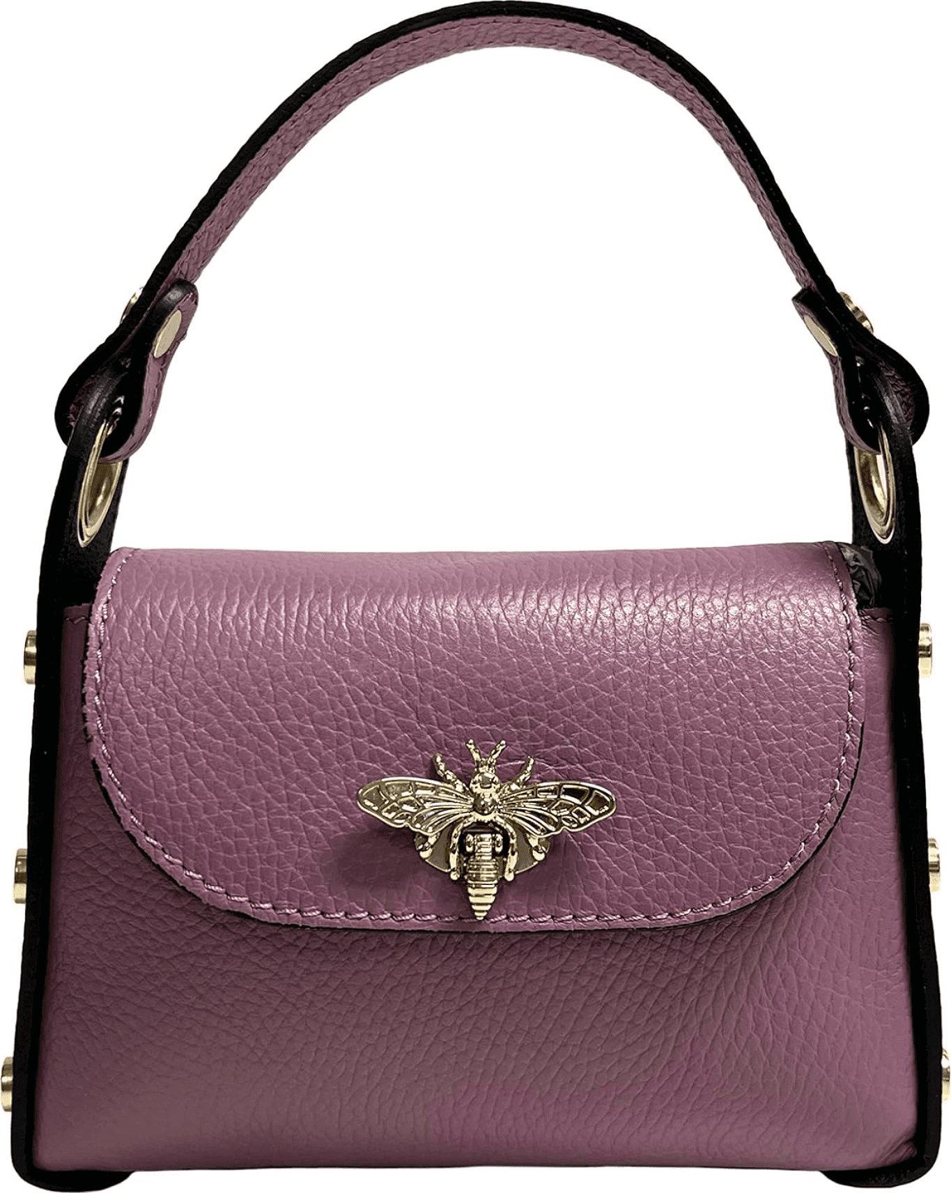 Modarno mini borsa in Vera pelle dollaro con chiusura a moschettone a forma di ape, borchie laterali, catena metallica rimovibile, manico in pelle - 29