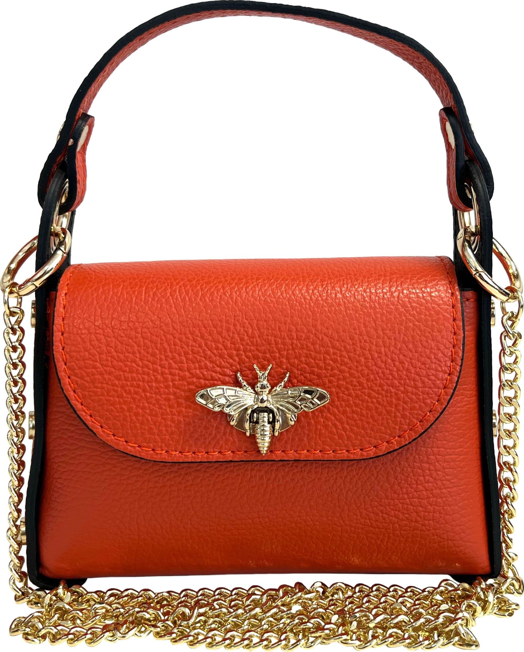 Modarno mini borsa in Vera pelle dollaro con chiusura a moschettone a forma di ape, borchie laterali, catena metallica rimovibile, manico in pelle - 4