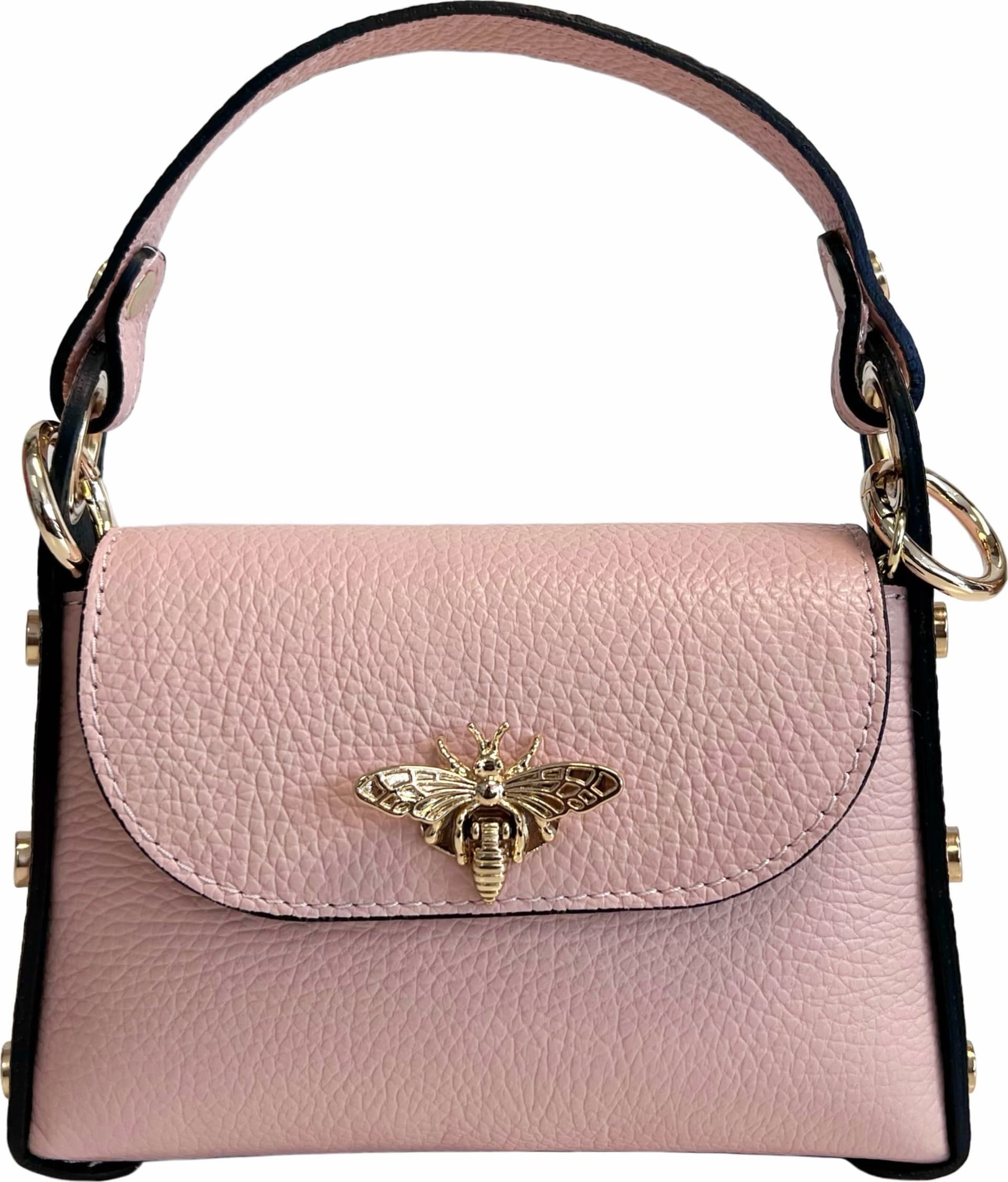 Modarno mini borsa in Vera pelle dollaro con chiusura a moschettone a forma di ape, borchie laterali, catena metallica rimovibile, manico in pelle - 33