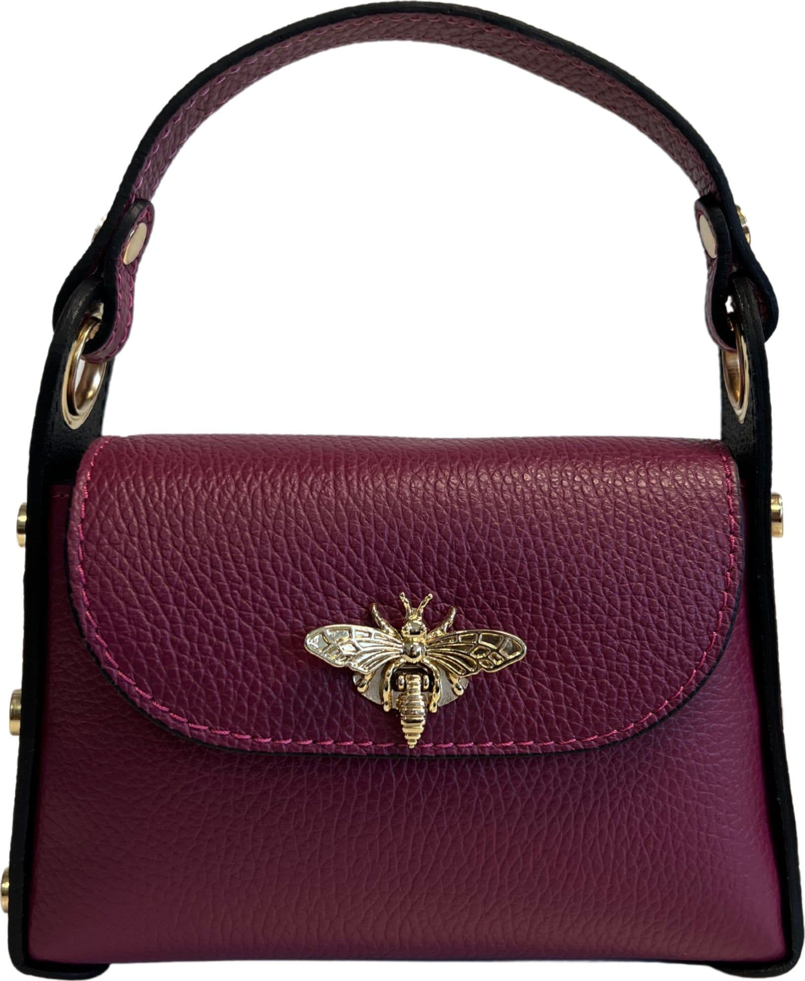 Modarno mini borsa in Vera pelle dollaro con chiusura a moschettone a forma di ape, borchie laterali, catena metallica rimovibile, manico in pelle - 34