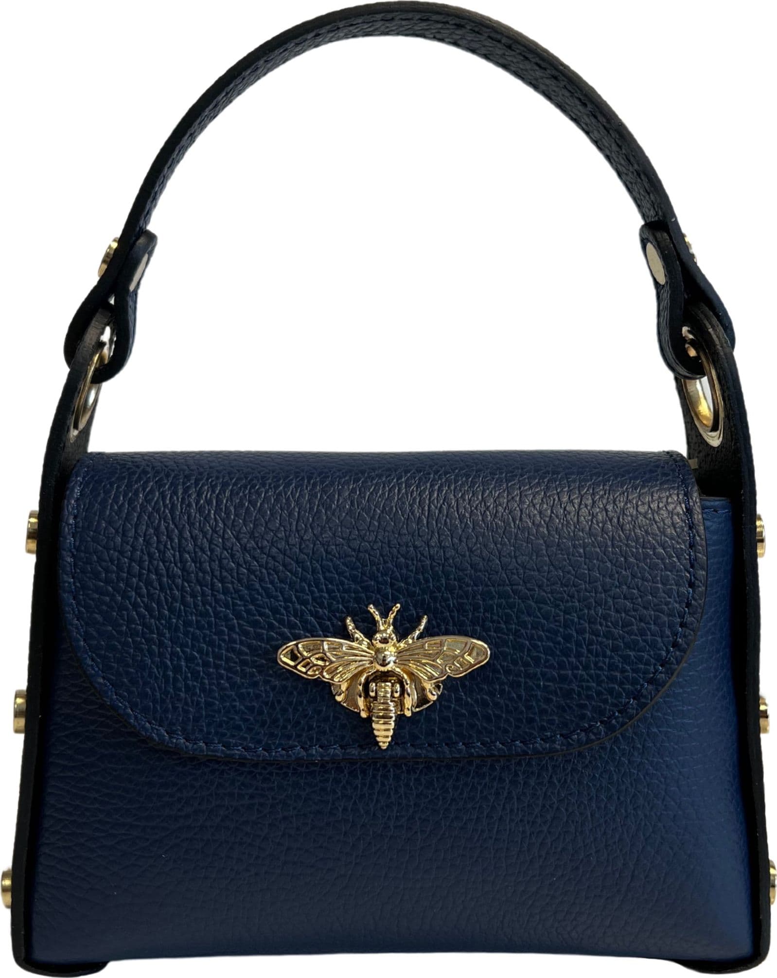 Modarno mini borsa in Vera pelle dollaro con chiusura a moschettone a forma di ape, borchie laterali, catena metallica rimovibile, manico in pelle - 38