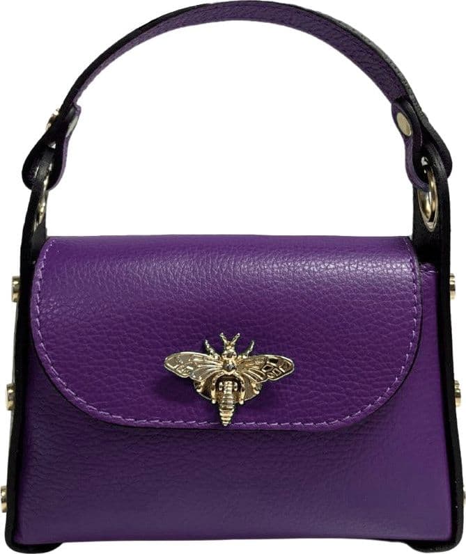 Modarno mini borsa in Vera pelle dollaro con chiusura a moschettone a forma di ape, borchie laterali, catena metallica rimovibile, manico in pelle - 40