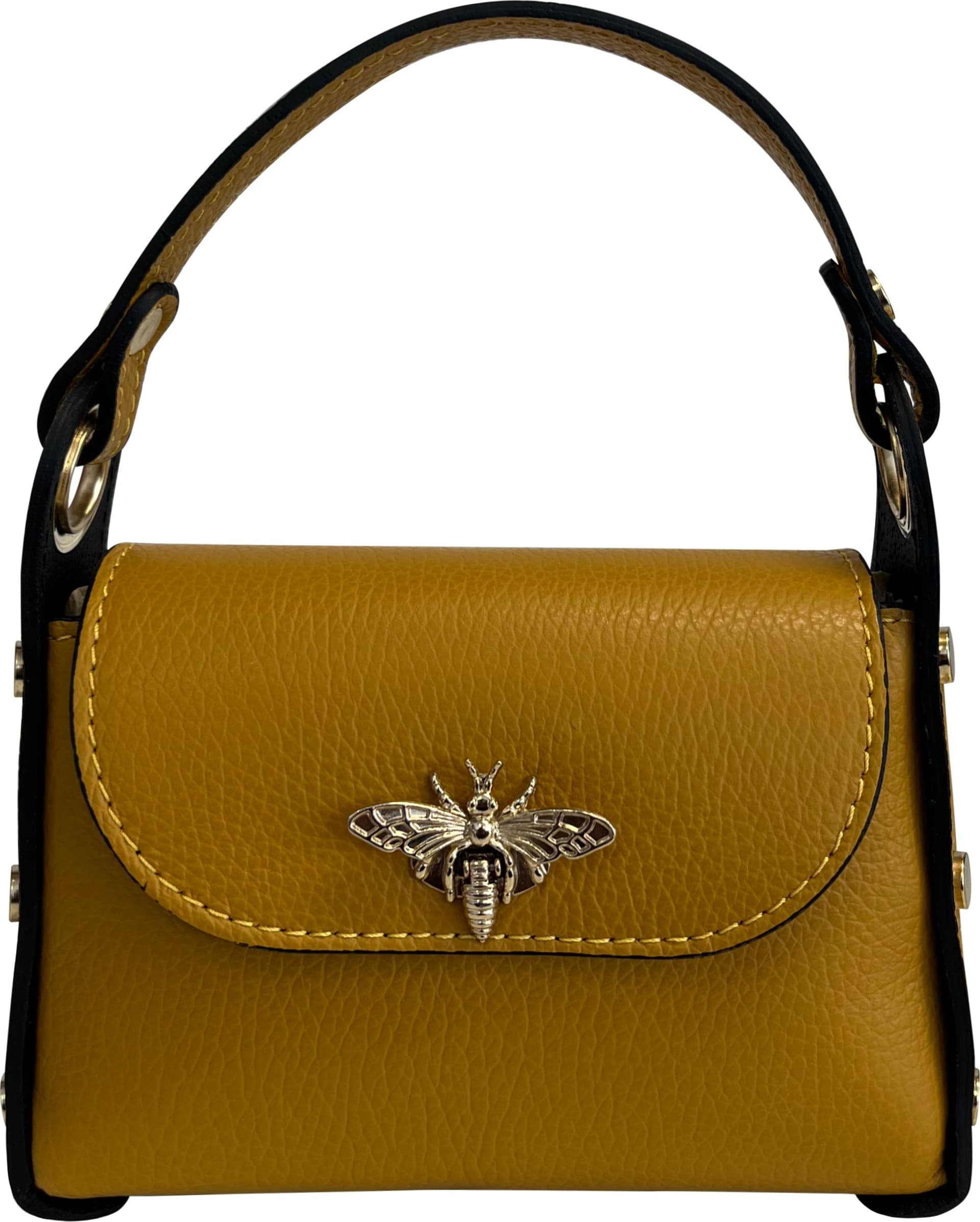 Modarno mini borsa in Vera pelle dollaro con chiusura a moschettone a forma di ape, borchie laterali, catena metallica rimovibile, manico in pelle - 5