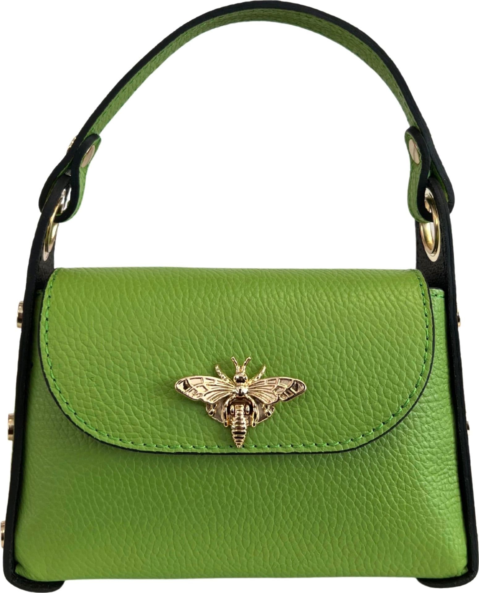 Modarno mini borsa in Vera pelle dollaro con chiusura a moschettone a forma di ape, borchie laterali, catena metallica rimovibile, manico in pelle - 42
