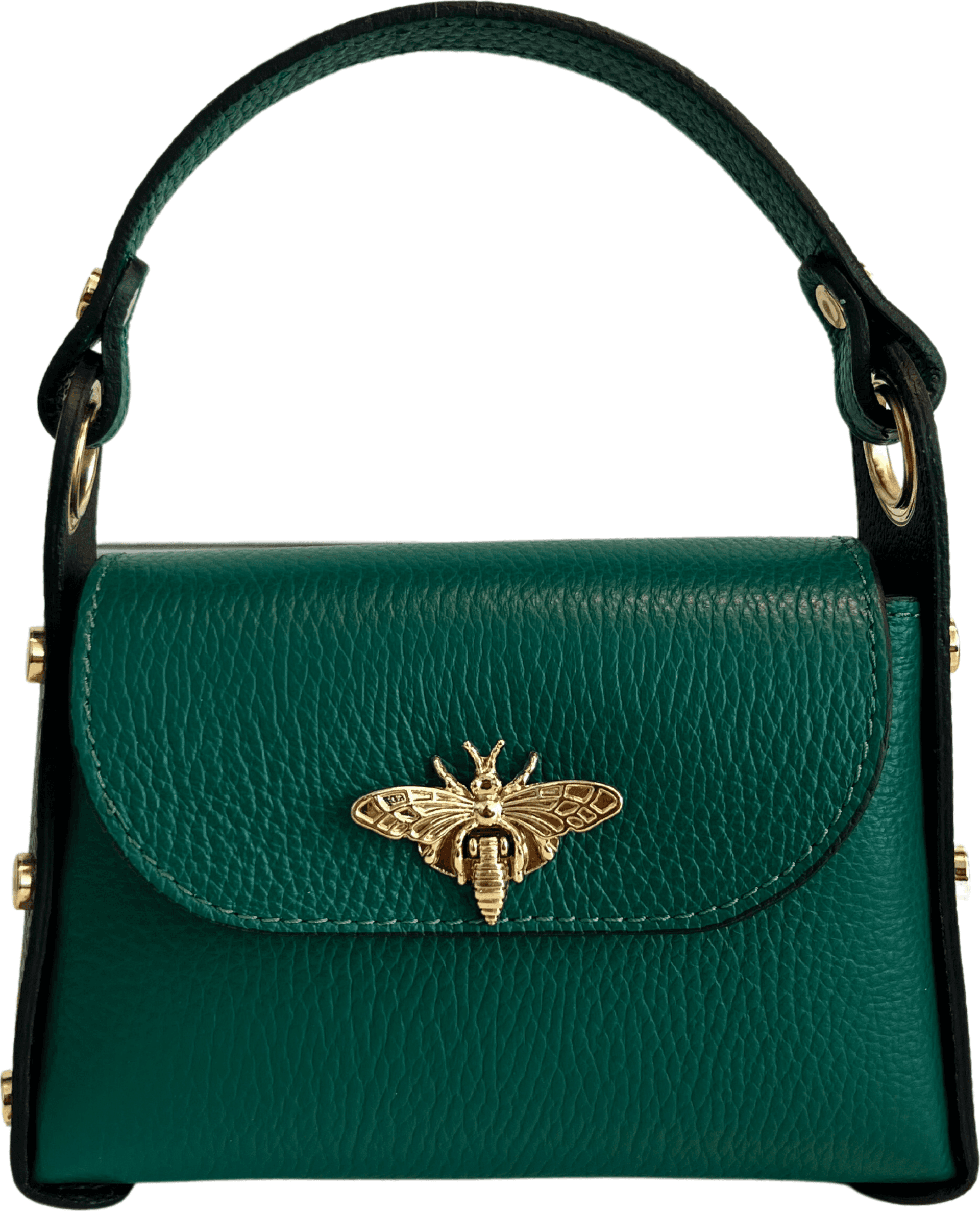 Modarno mini borsa in Vera pelle dollaro con chiusura a moschettone a forma di ape, borchie laterali, catena metallica rimovibile, manico in pelle - 43