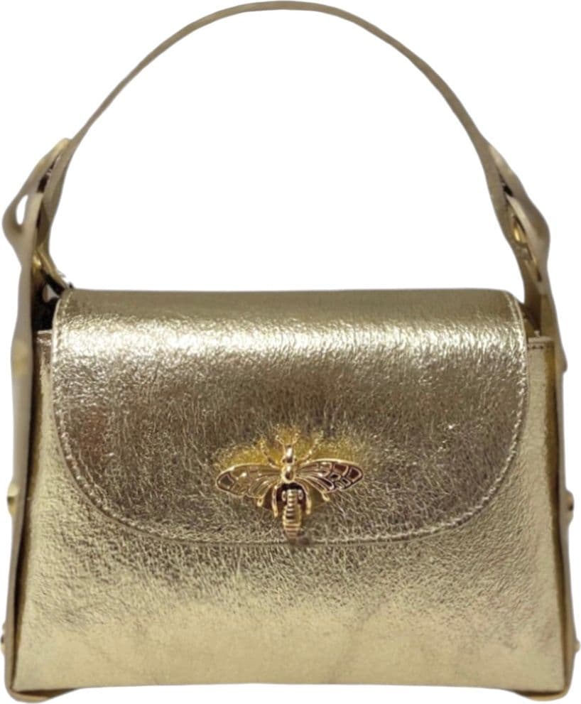 Modarno mini borsa in Vera pelle dollaro con chiusura a moschettone a forma di ape, borchie laterali, catena metallica rimovibile, manico in pelle - 47