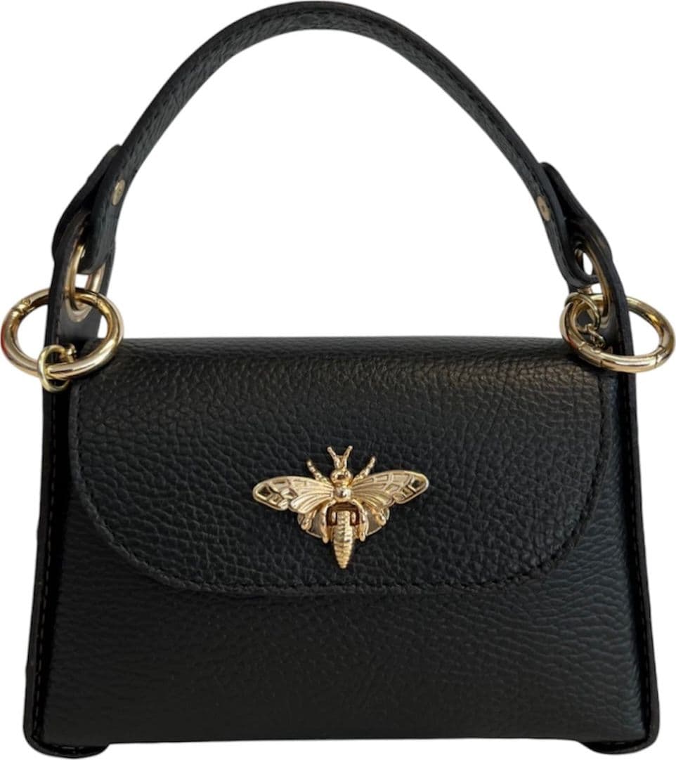Modarno mini borsa in Vera pelle dollaro con chiusura a moschettone a forma di ape, borchie laterali, catena metallica rimovibile, manico in pelle - 9