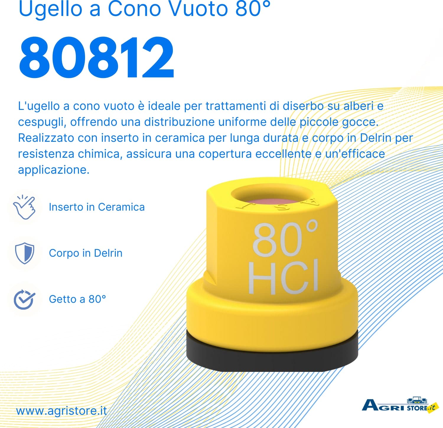 Ugello Cono Vuoto Ceramica Delrin 80° Giallo confezione da 5 pezzi - 2