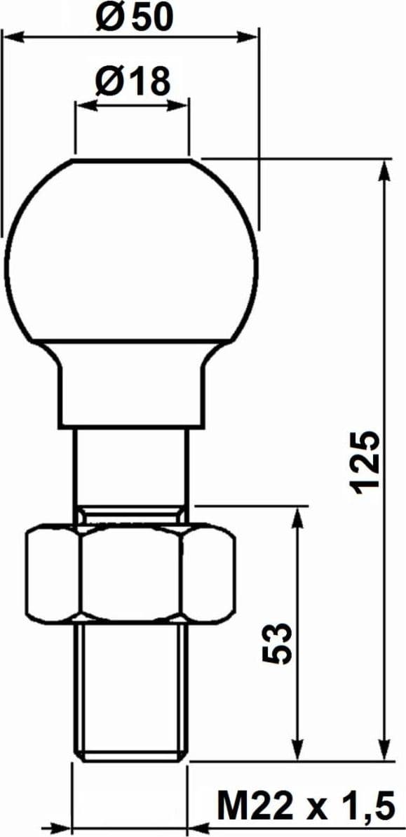 Perno di traino a sfera M22x125mm confezione da 2 pezzi - 2