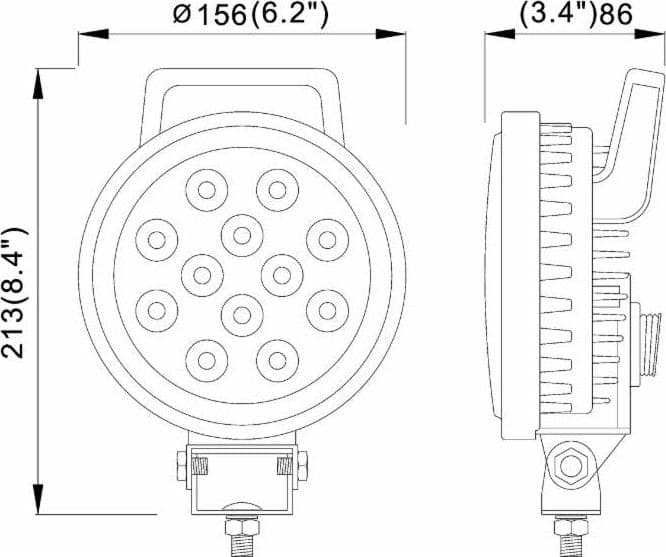 Faro da lavoro 12 LED rotondo ad ampio raggio 36W IP67 - 3