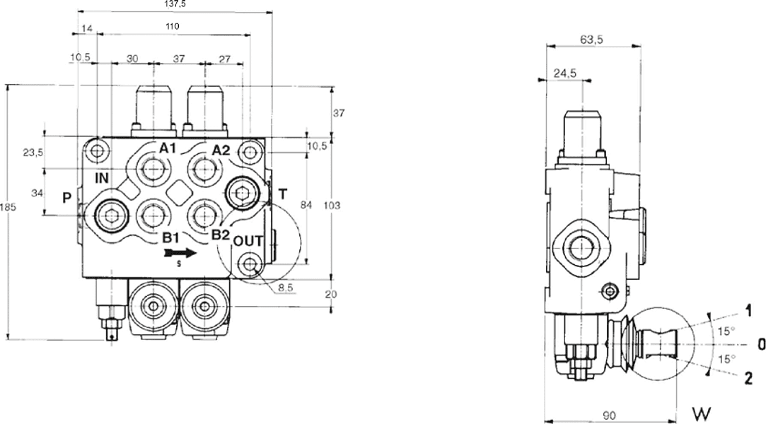Distributore Walvoil SD5 a 2 leve doppio effetto 40L - 3