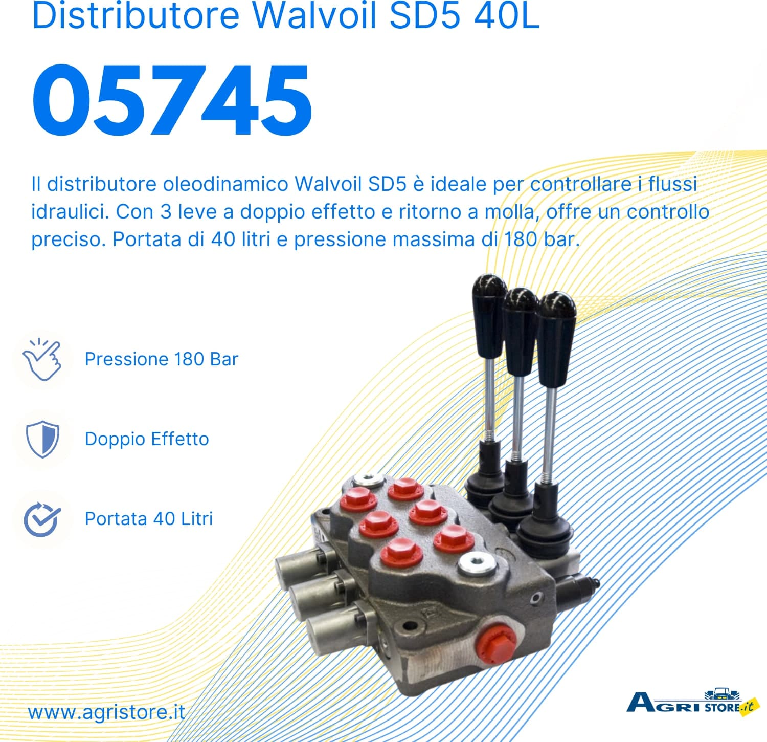 Distributore Walvoil SD5 a 3 leve doppio effetto - 40L - 2