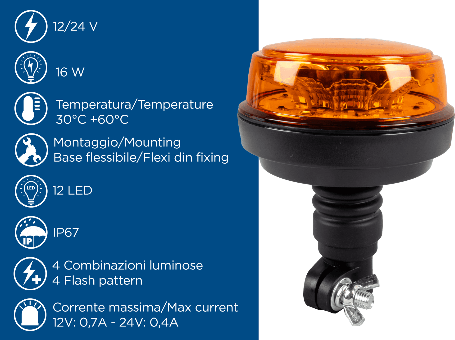 Lampeggiante a LED 12-24V base flessibile - 8