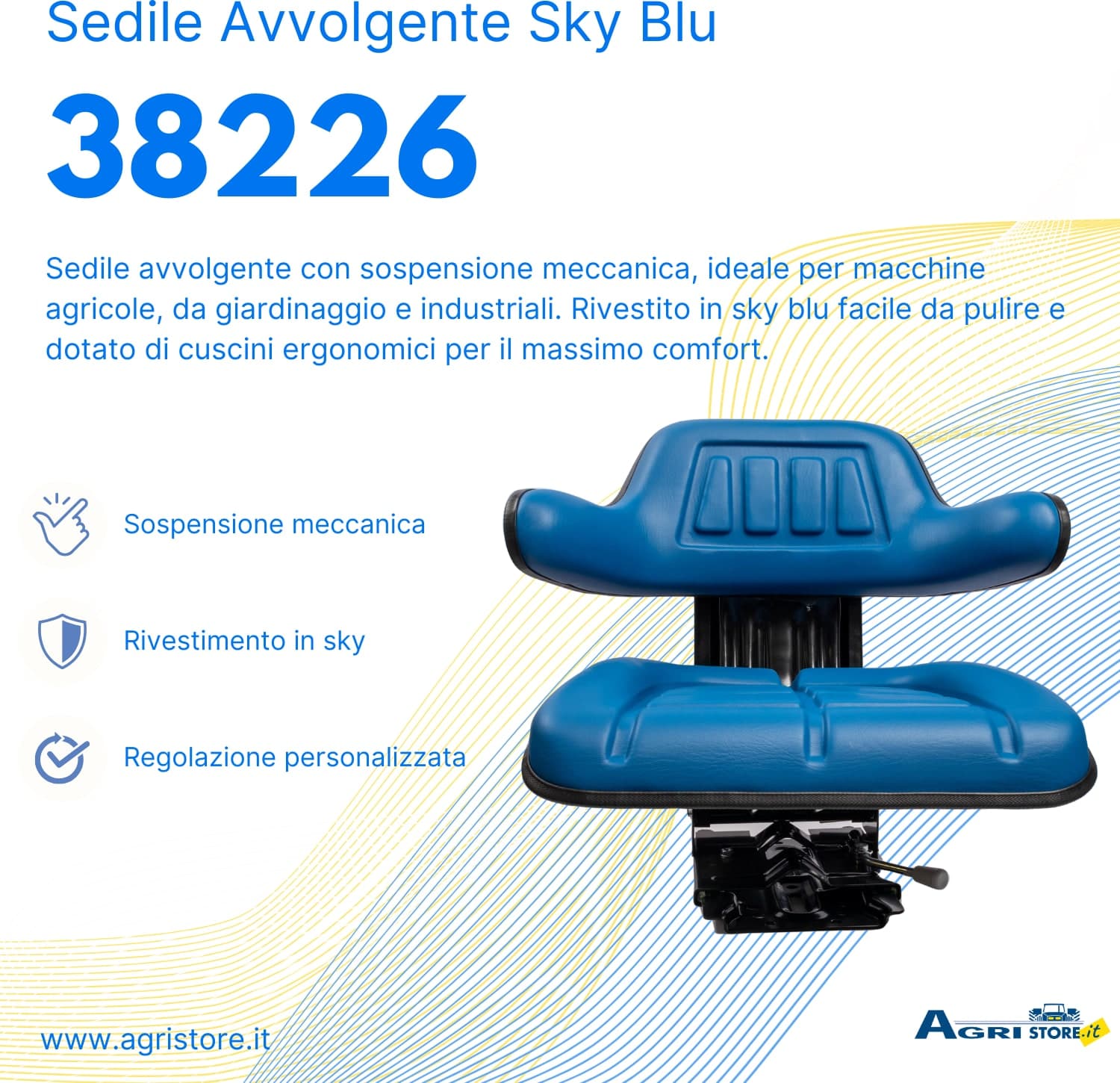 Sedile avvolgente in sky blu con sospensione meccanica - 6