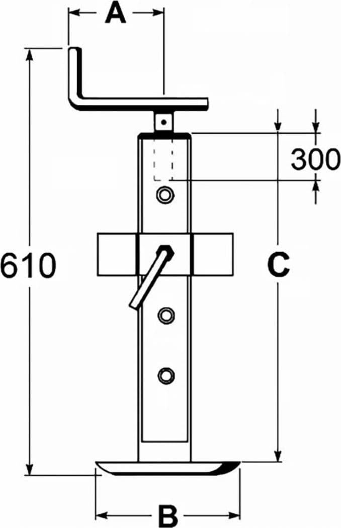 Servotimone regolabile per rimorchi 610mm carico verticale 600kg