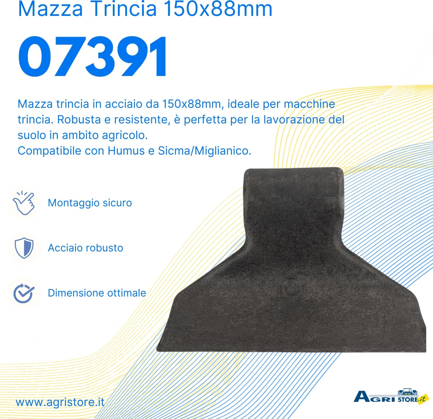 Mazza trincia 150x88mm attacco 60mm e foro 20,5mm - 6