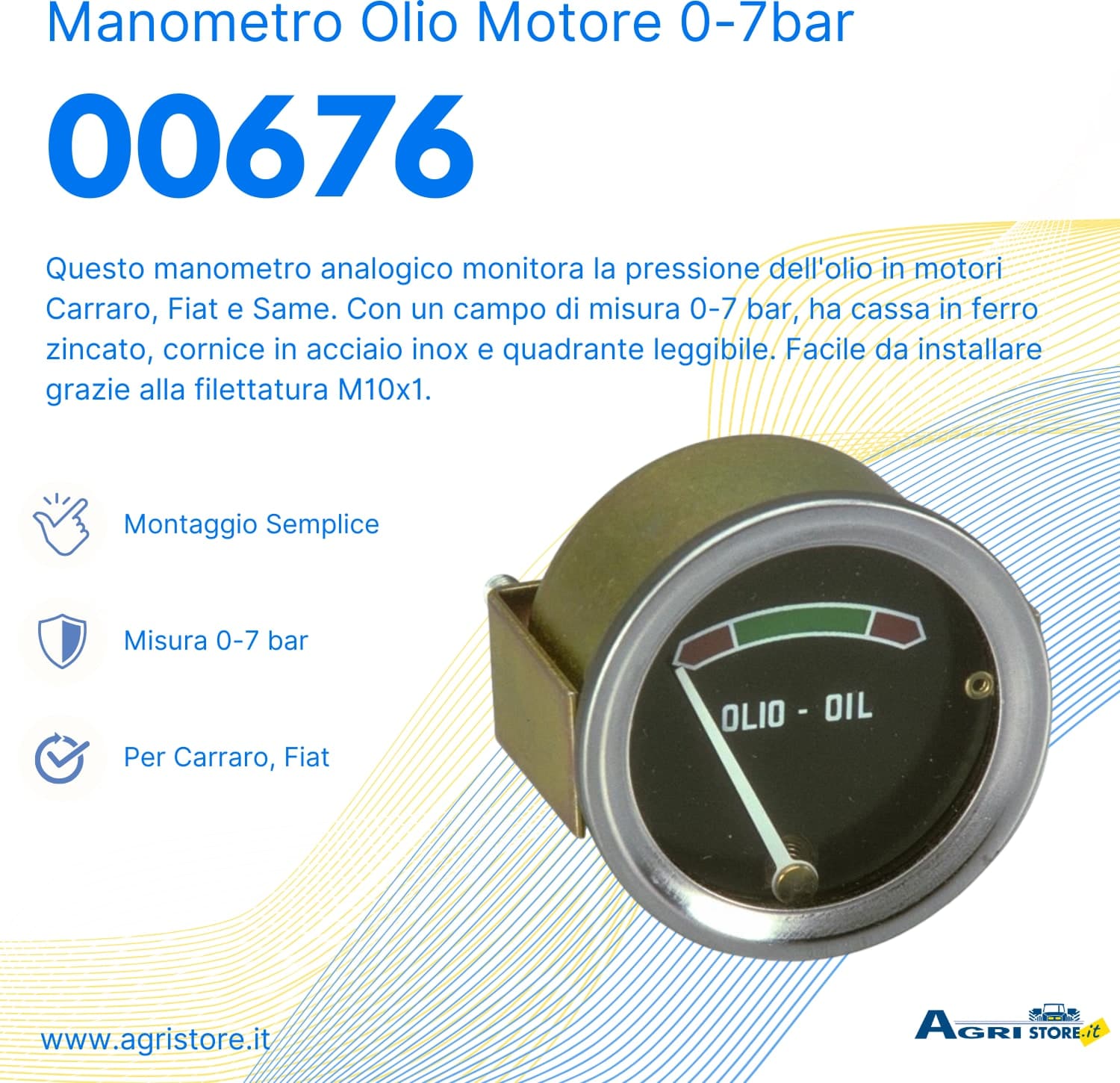 Manometro olio motore analogico 0-7bar filettatura M10x1 - 6