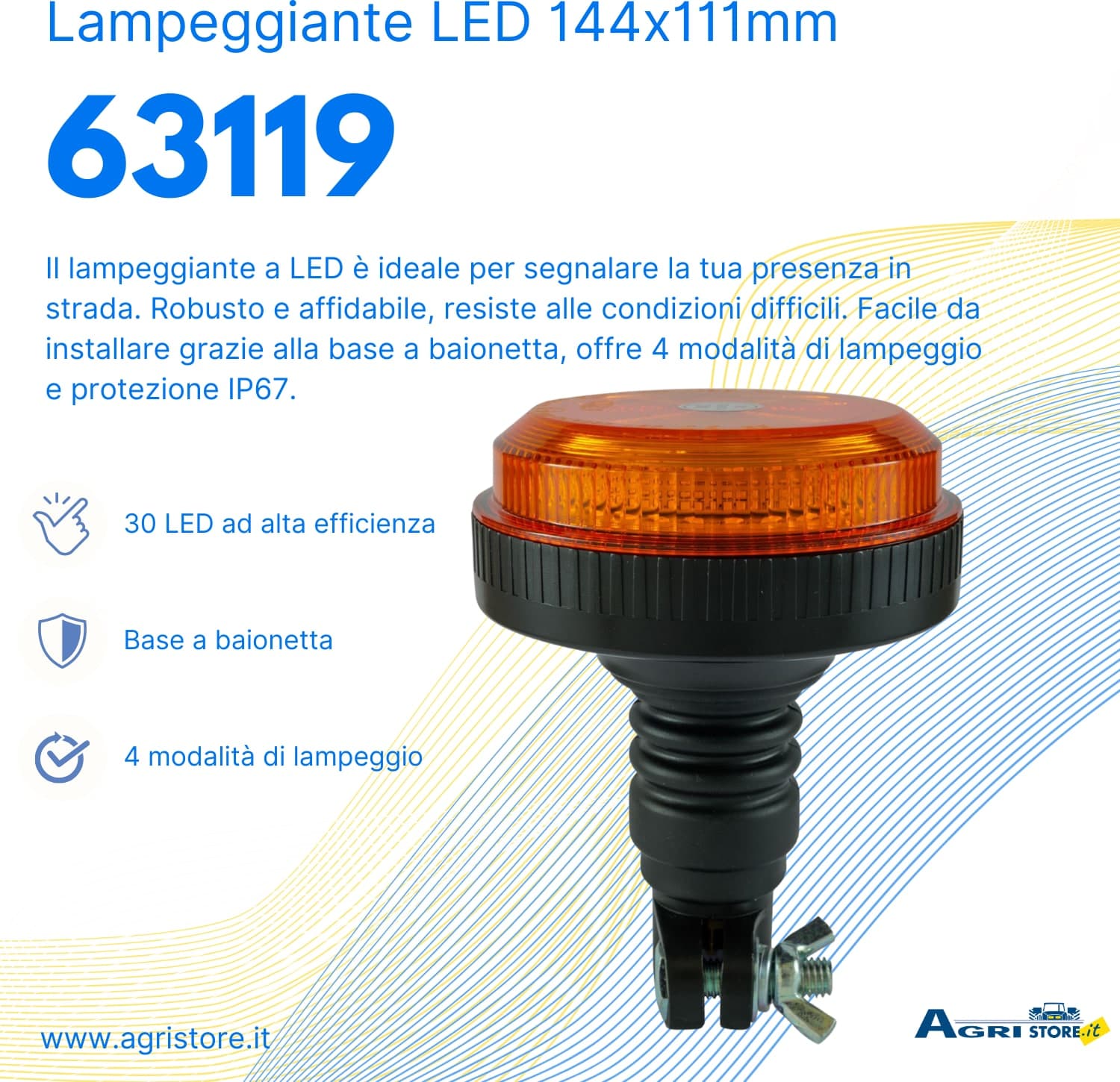 Lampeggiante a LED 12-24V base a baionetta 144x111mm - 6