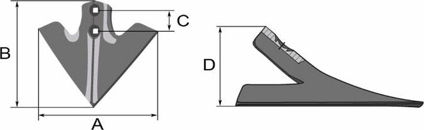 Vomerina a lancia 280x5x225mm per coltivatori - 2