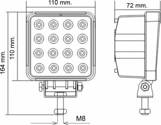 Faro da lavoro 16 LED Epistar ad ampio raggio 60° 24W IP68 - 2