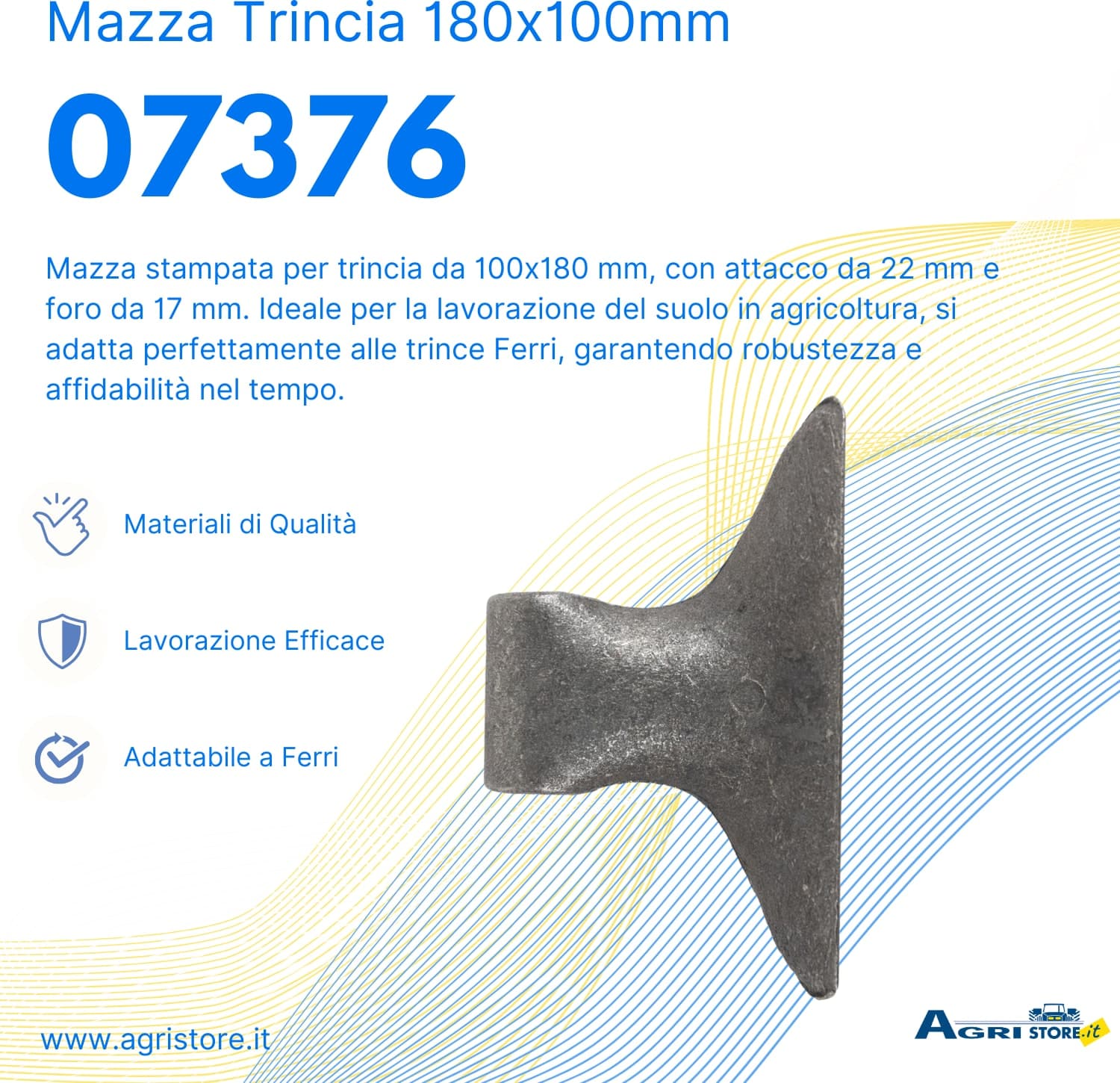 Mazza trincia larghezza 180mm lunghezza 100mm attacco 70mm e foro Ø 17mm adattabile a originale Ferri - 6