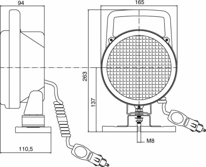 Faro da lavoro alogeno Ø 161mm con base magnetica e cavo spiralato - 2