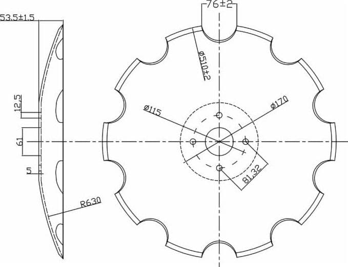Disco frangizolle a base piana con ø 460mm spessore 5mm e foro centrale di 61mm - 4