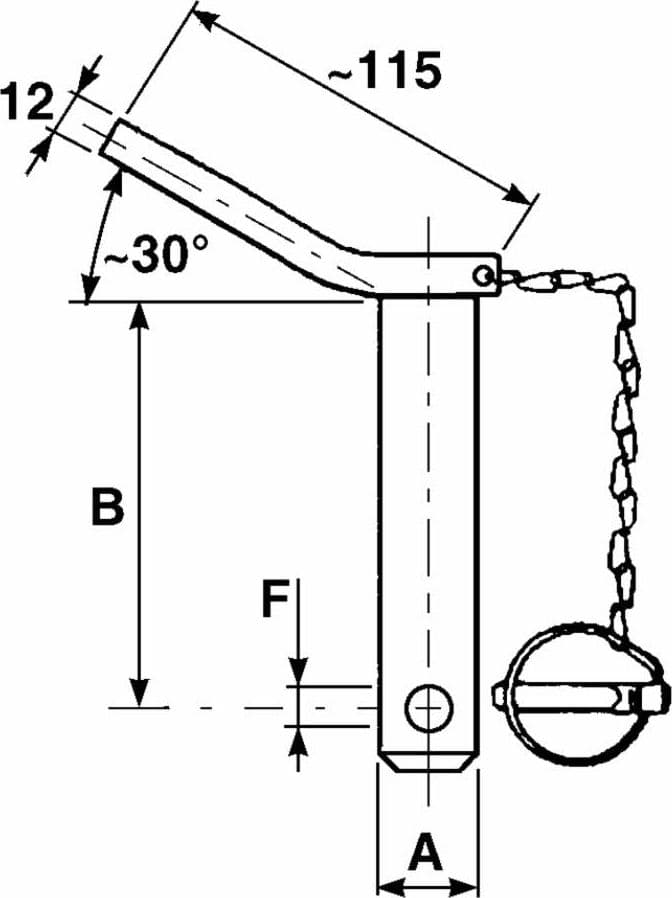 Perno terzo punto di 174mm con maniglia spina a scatto e catena - 2