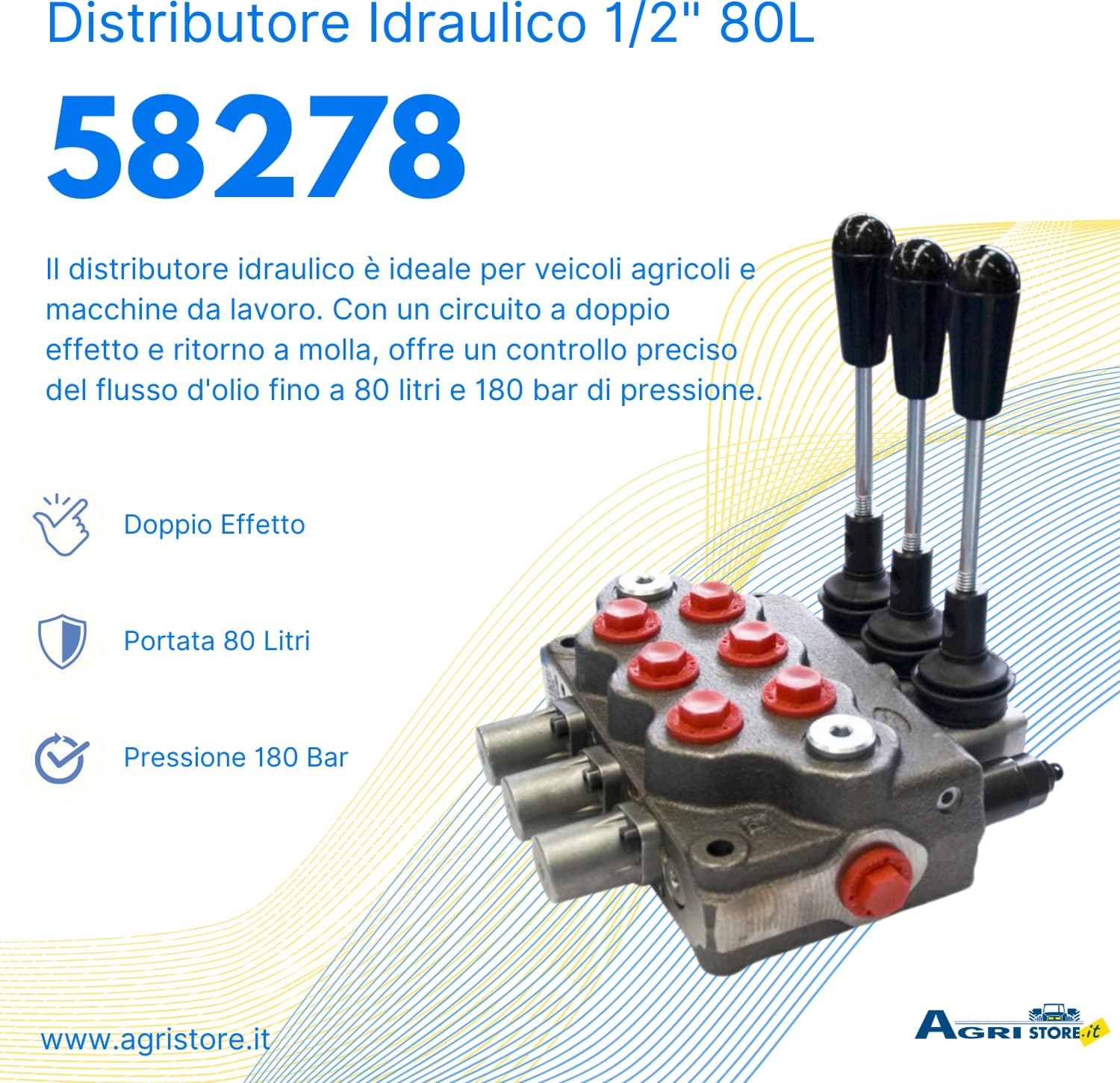 Distributore idraulico da 1/2" a 3 leve doppio effetto 80L - 2