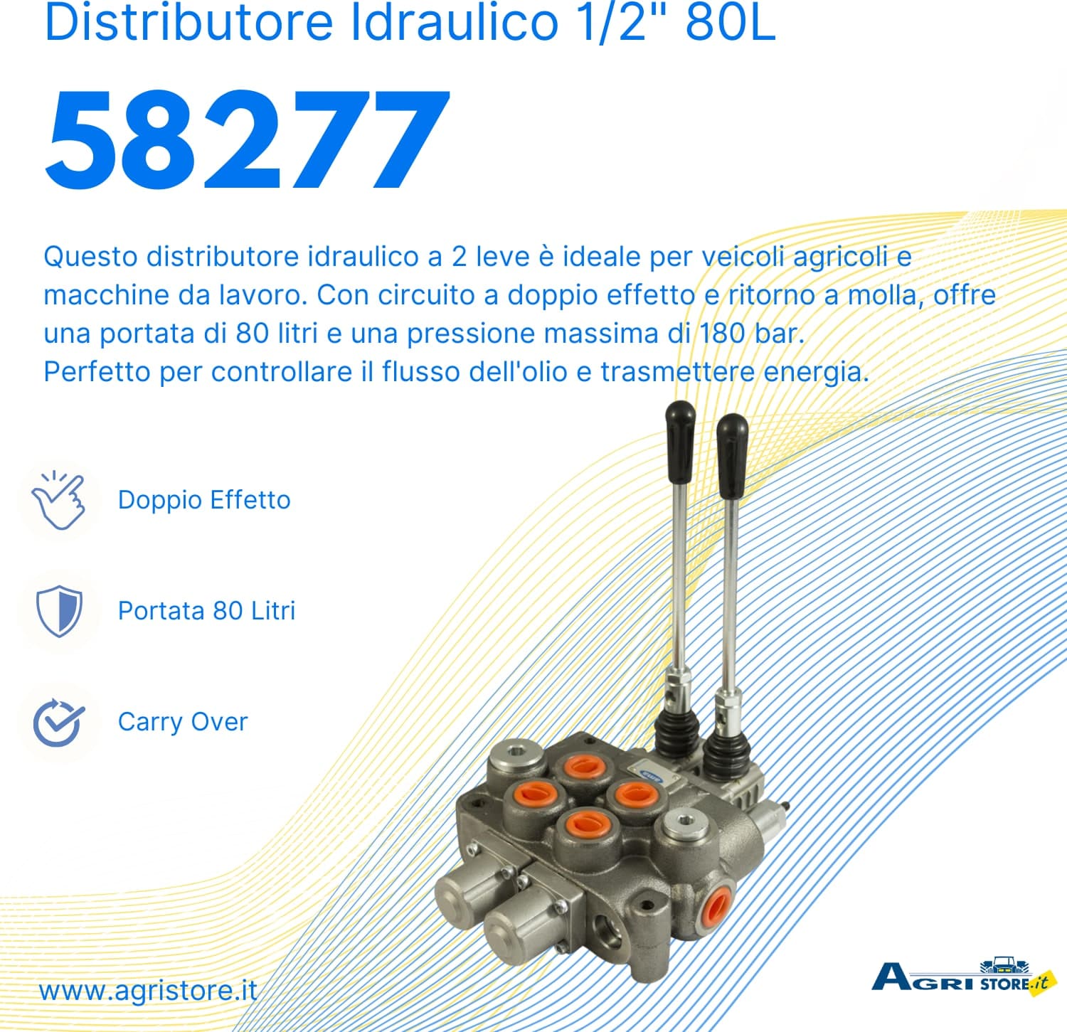 Distributore idraulico da 1/2" a 2 leve doppio effetto 80L - 3