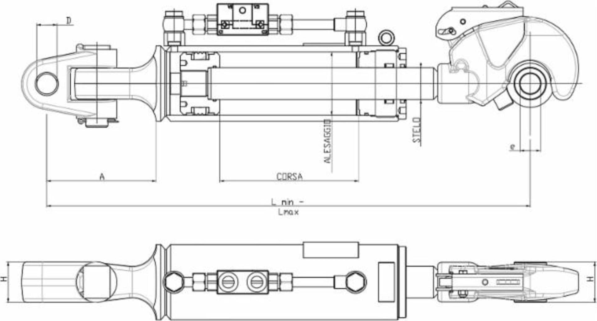 Terzo punto idraulico per trattore III cat. alesaggio 90mm Ø stelo 45mm lunghezza 700-940mm versatile e resistente - 2