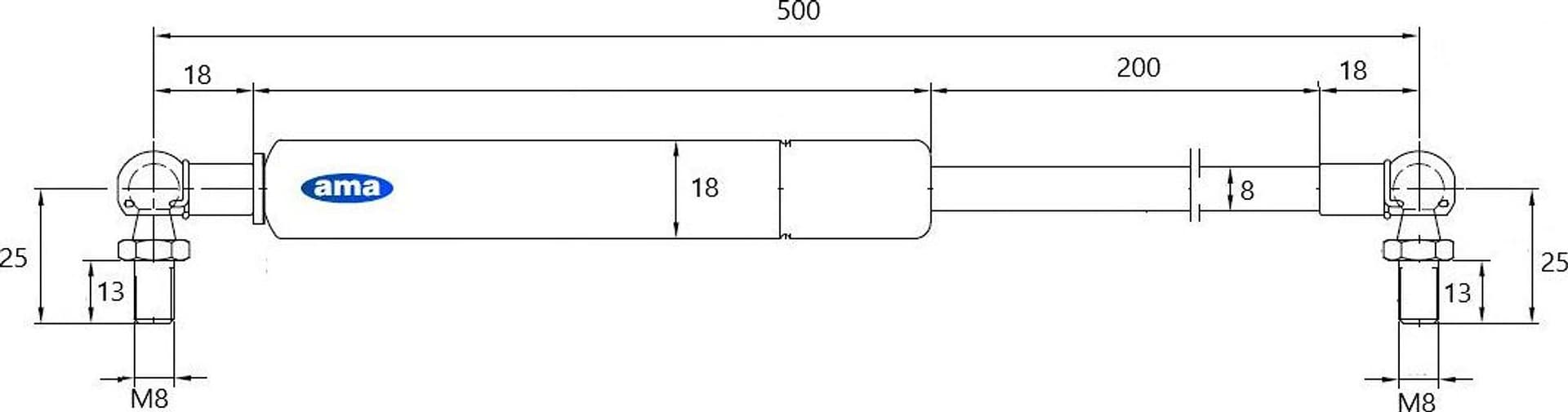 Molla a gas estensione max 500mm 300 N adattabile al riferimento originale Deutz-Fahr 04373761 - 5