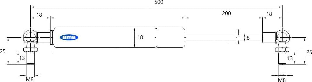 Molla a gas estensione max 500mm 300 N adattabile al riferimento originale Deutz-Fahr 04373761 - 5