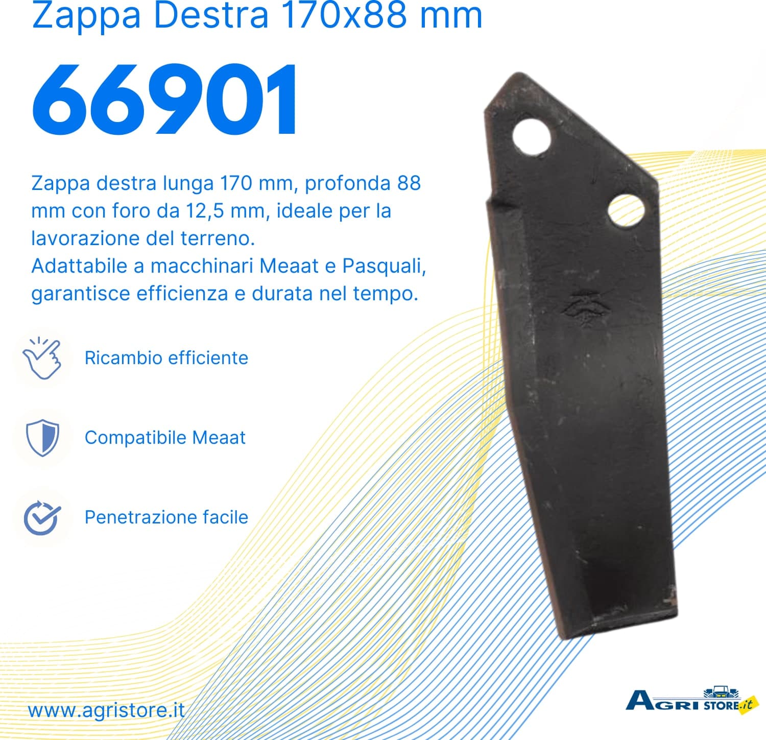Zappa dx 170x88mm con foro 12,5mm - 6