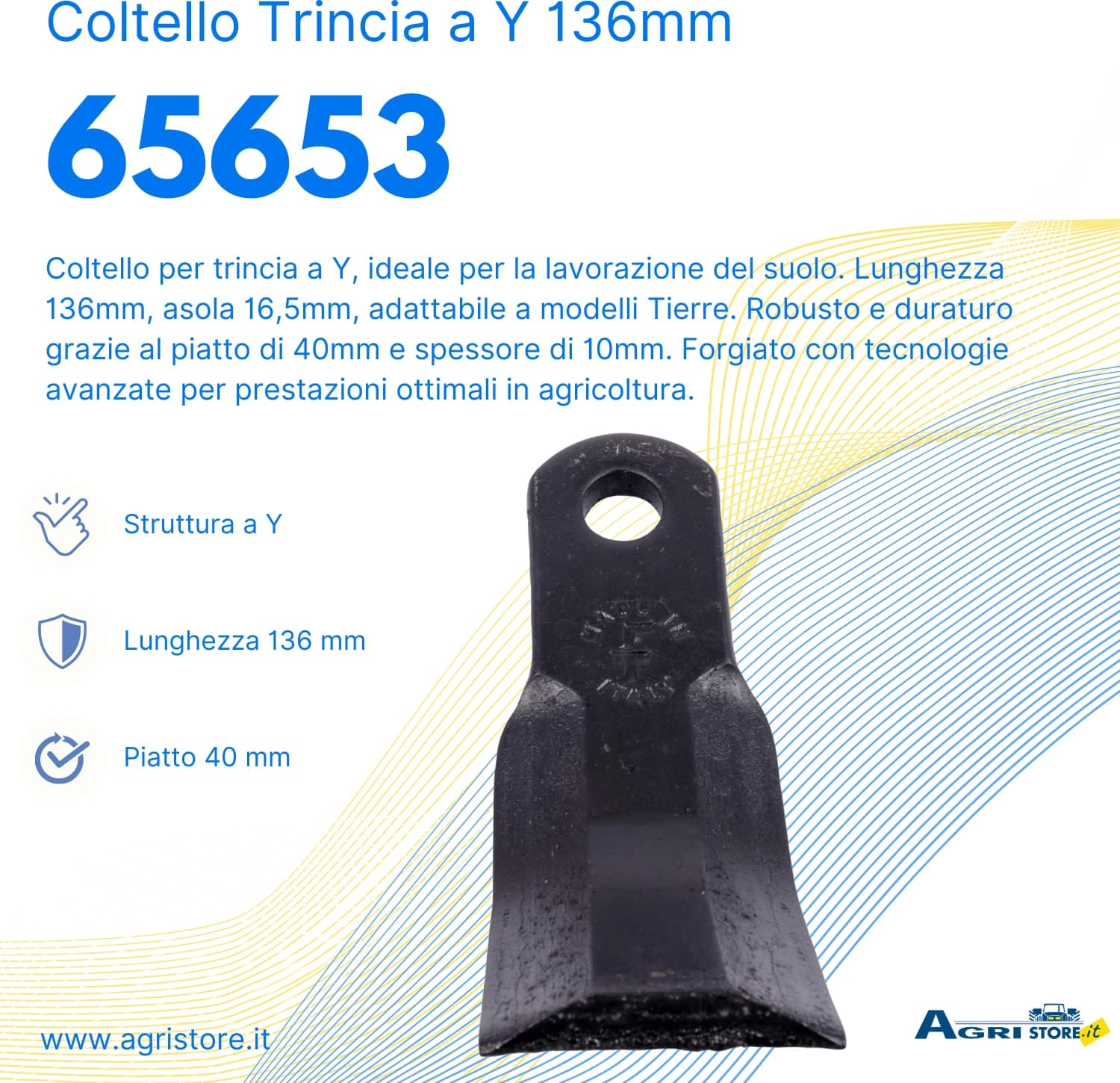 Coltello trincia a Y lunghezza 136mm adattabile Tierre - 6