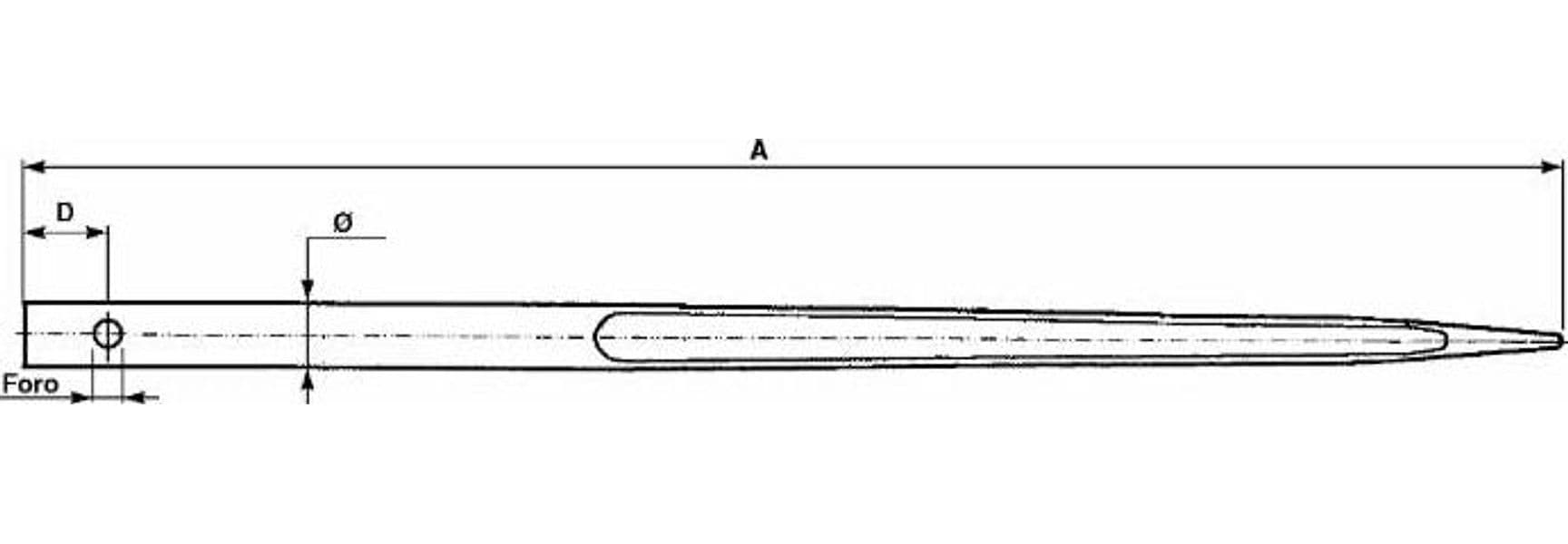 Punta forata per forca caricamento frontale ø 44mm lunghezza 1400mm - 2