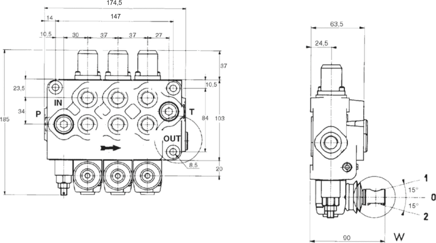 Distributore Walvoil SD5 3 Leve Doppio Effetto 40L - 6
