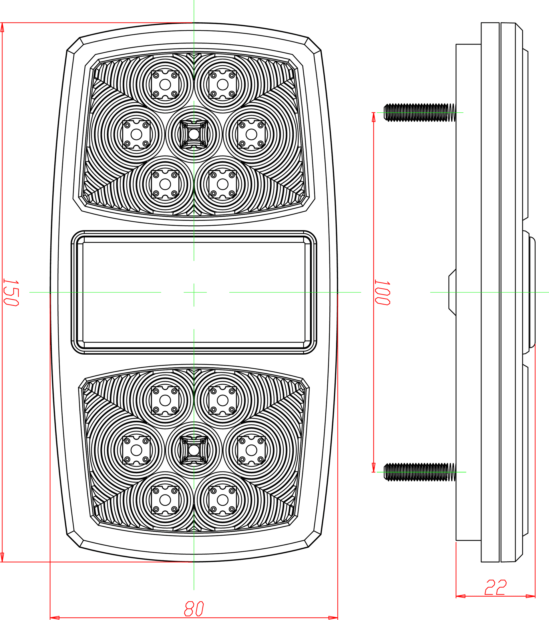 Fanale posteriore dx a LED 12V dimensioni 150x22x80mm - 3