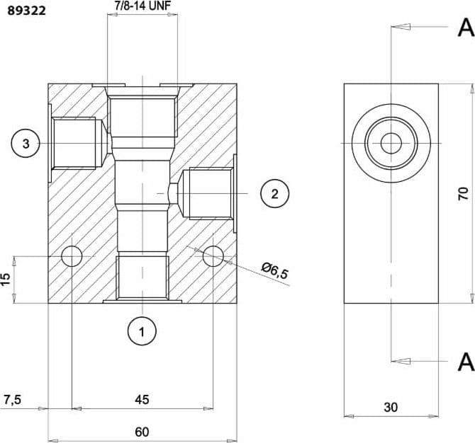Corpo in alluminio per valvole elettriche a 3 vie cavità 7/8" - 2