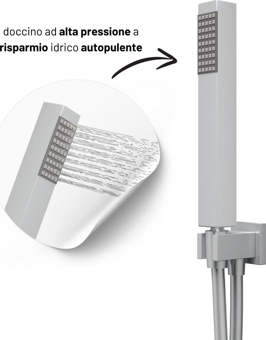 Set Per Doccia Soffione Quadro In Acciaio Inox 25x25 Centimetri Effetto Spazzolato - 4