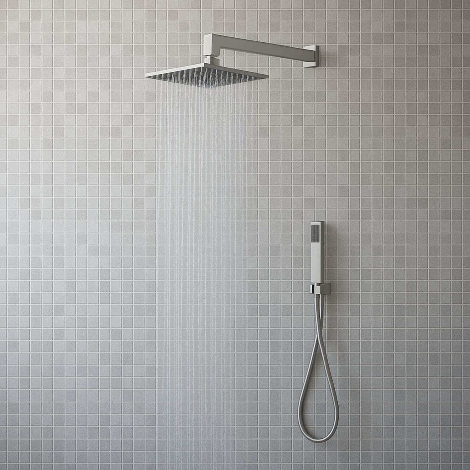 Set Per Doccia Soffione Quadro In Acciaio Inox 25x25 Centimetri Effetto Spazzolato - 6