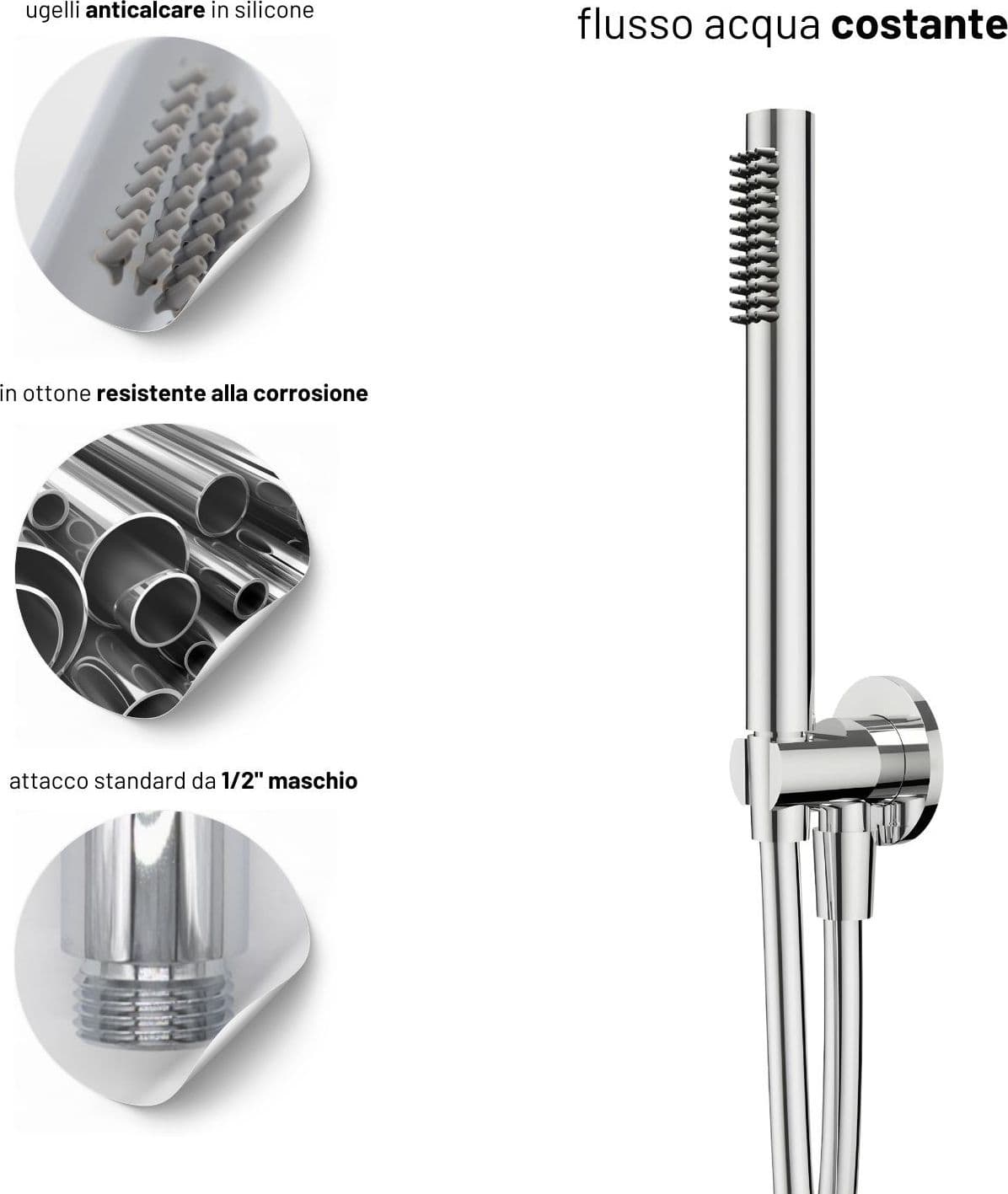 Set Per Doccia Soffione Tondo In Acciaio Inox 250 Millimetri - 5