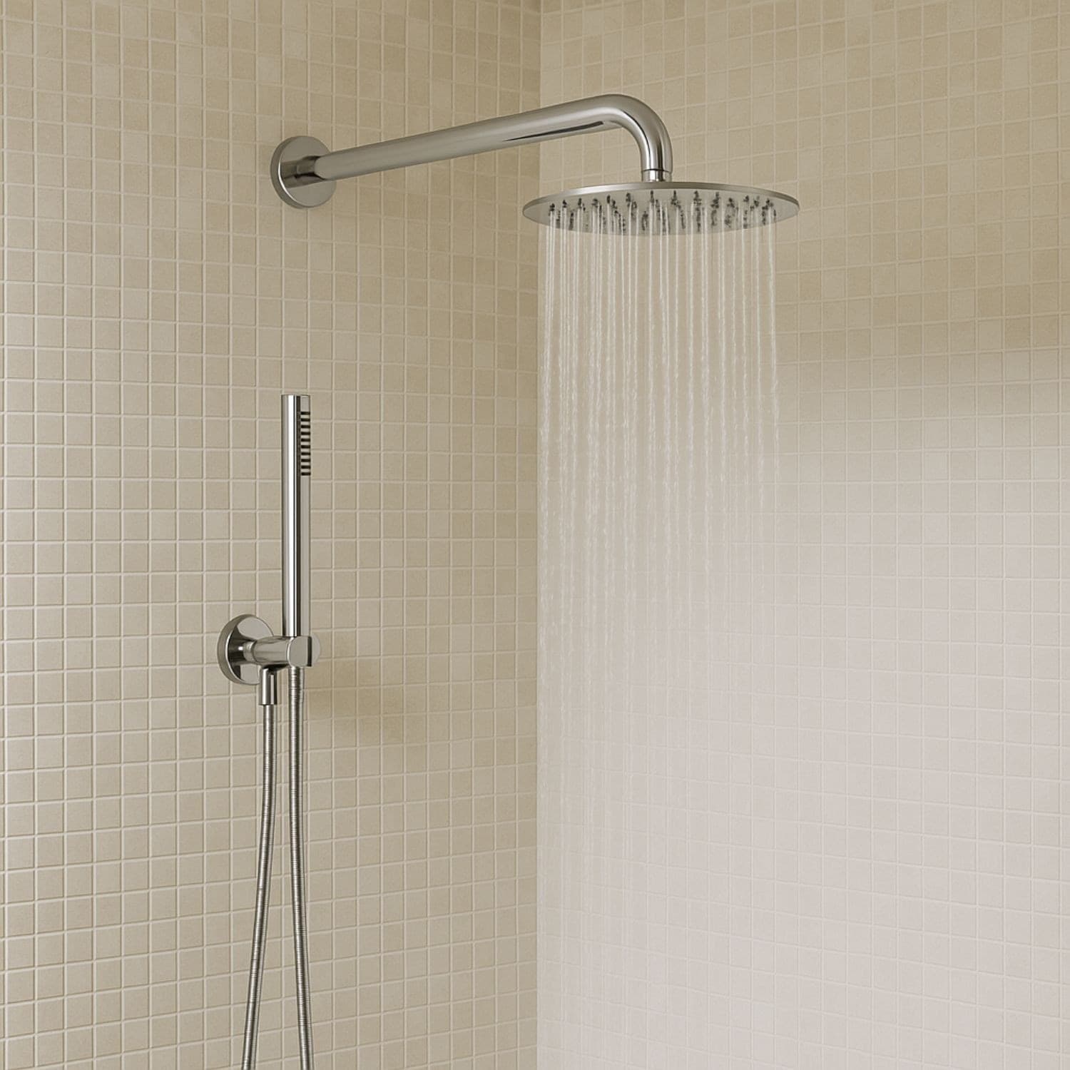 Set Per Doccia Soffione Tondo In Acciaio Inox 250 Millimetri - 7