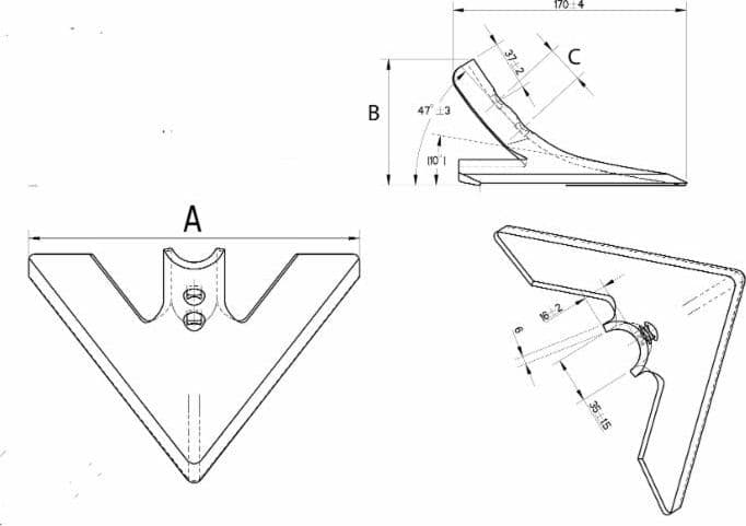 Vomere a lancia piatto 150x6/28 per molle per vibrocoltivatori - 2