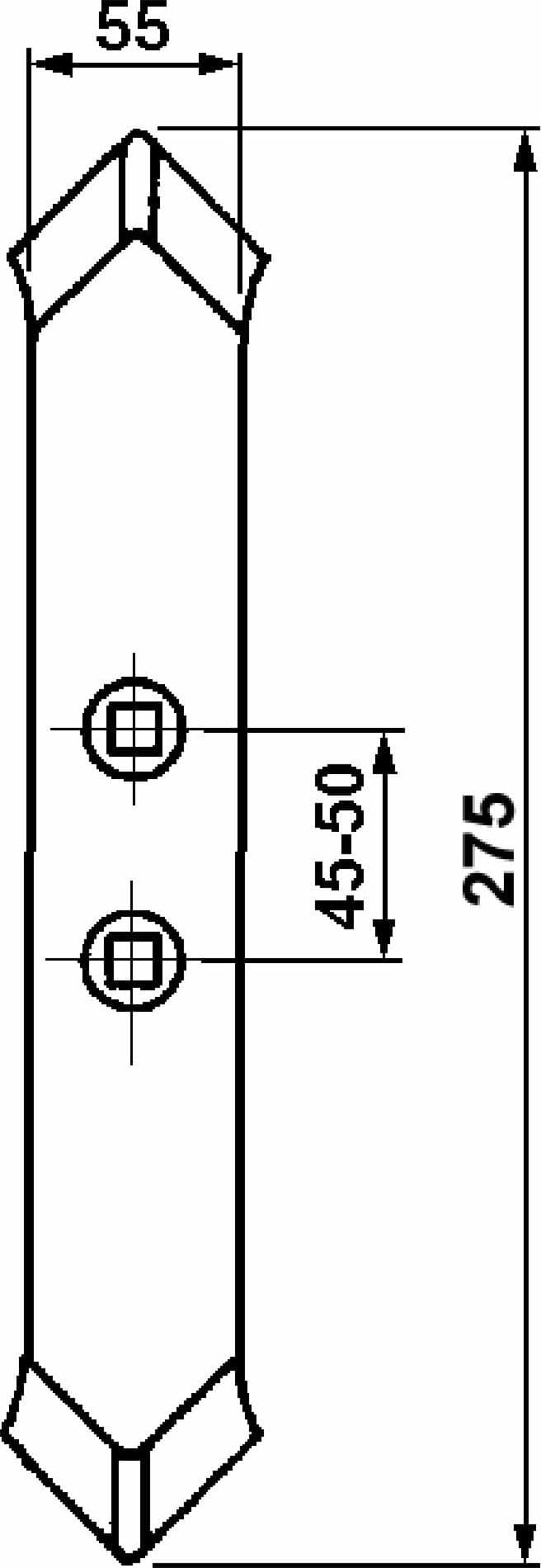 Vomere reversibile per vibrocoltivatore lungo 275mm 2 fori svasati Ø 12,5mm - 4